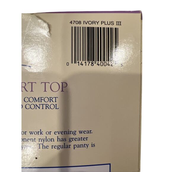 Kathie Lee Comfort Top Lycra Pantyhose Silky Leg Sandalfoot Plus Sz III Ivory - Picture 7 of 7